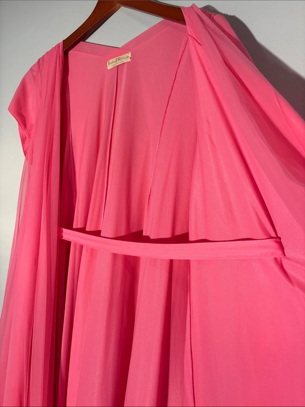 Lucie Ann Layered Pink Chiffon Peignoir Set with Pom Accents! Rare find! Sz M